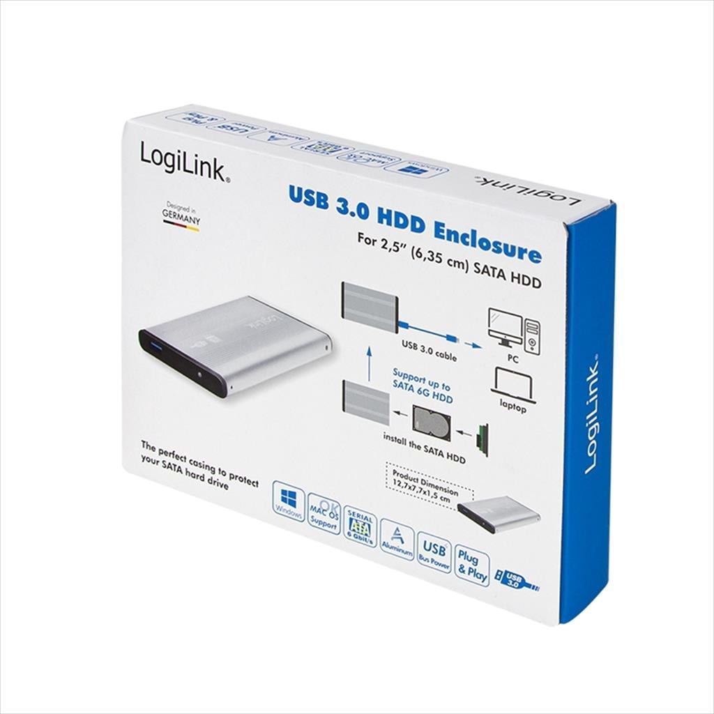 ENCLOSURE 2.5" USB 3.0 SATA LogiLink Silver UA0106A