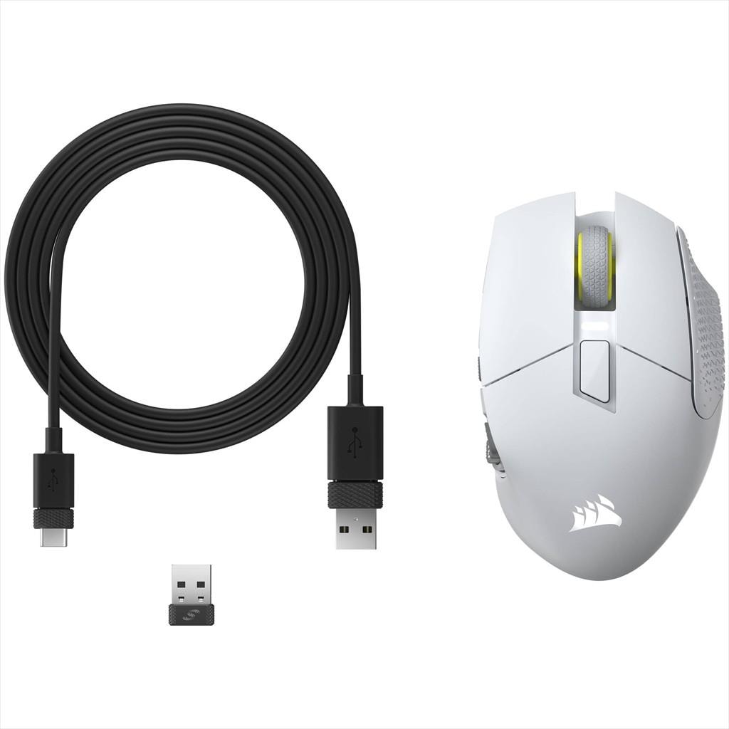 MOUSE WIRELESS CORSAIR Scimitar Elite SE RGB Gaming MOBA/MMO (16 buttons), 2.4Ghz & BT, White, CH-9314011-WW