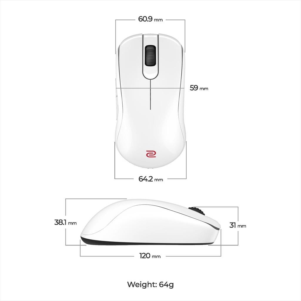 MOUSE WIRELESS USB BENQ ZOWIE S2-DW 4K, Small White Glossy edition, 9H.N4NBE.A3E