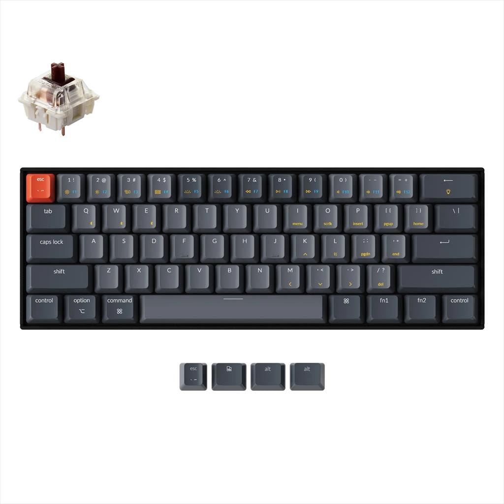 KEYBOARD MECHANICAL KEYCHRON K12 HS RGB LED 60% Gateron G Pro Brown switch Multi-Device (Wired+Bluetooth), Black, K12-H3