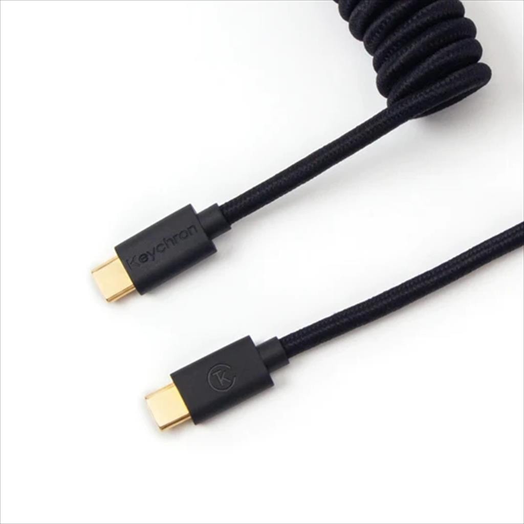 KEYBOARD ACCESSORY KEYCHRON COILED AVIATOR CUSTOM CABLE (Type-C to Type-C) w/adapter type-A to Type-C, Black