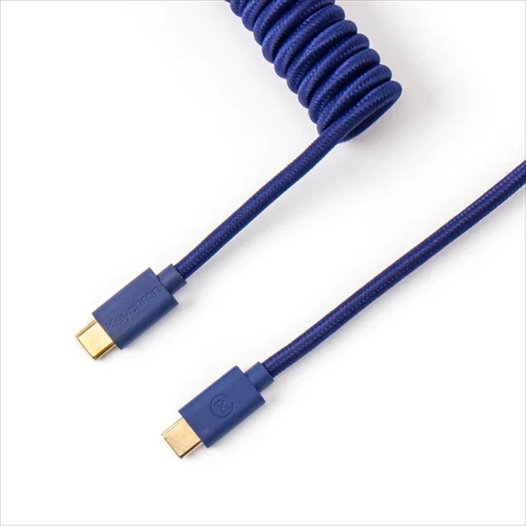 KEYBOARD ACCESSORY KEYCHRON COILED AVIATOR CUSTOM CABLE (Type-C to Type-C) w/adapter type-A to Type-C, Blue, Cab-L