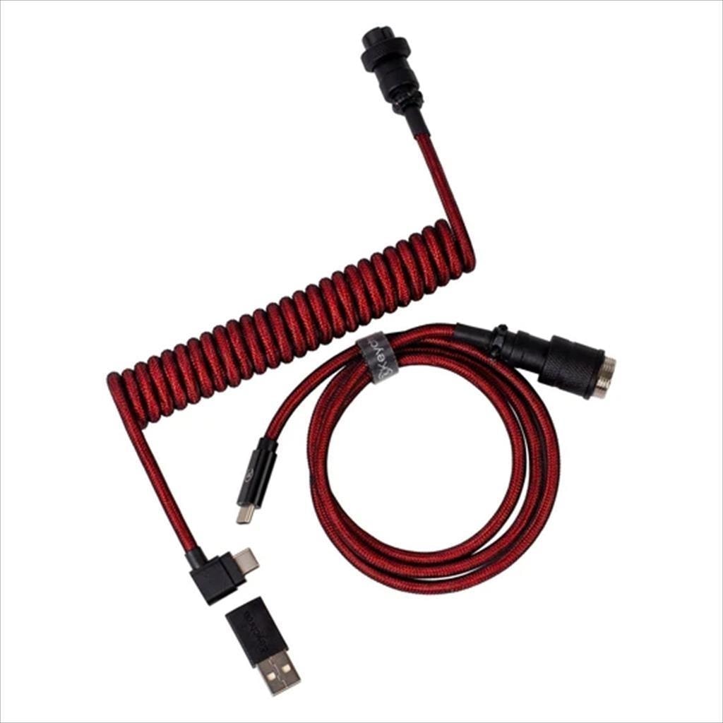 KEYBOARD ACCESSORY KEYCHRON COILED AVIATOR PREMIUM ANGLED CABLE  RED (Type-C to Type-C) w/adapter type-A to Type-C