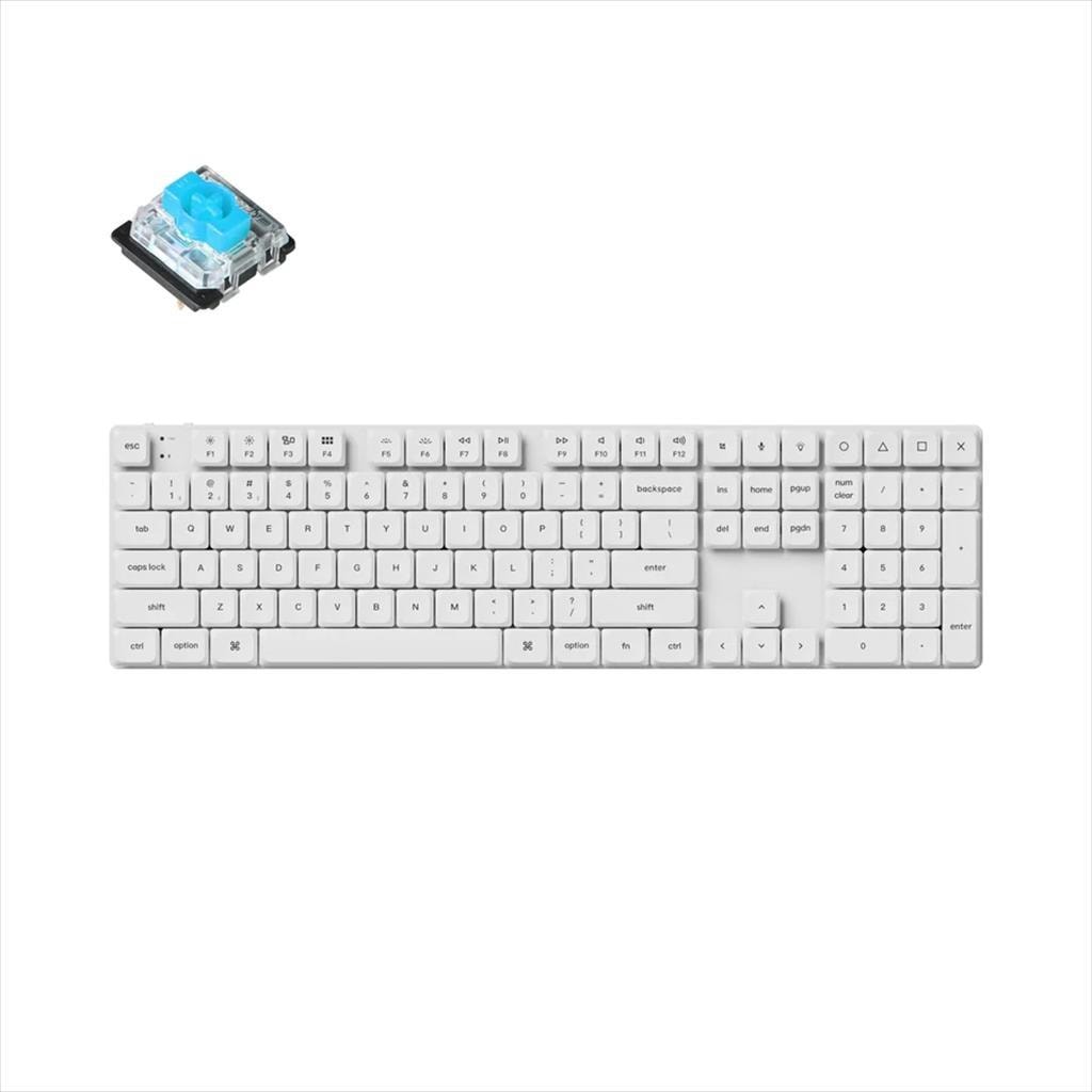 KEYBOARD MECHANICAL KEYCHRON K5 PRO QMK/VIA LP RGB LED FULL SIZE Gateron Blue switch Multi-Device (Wired+Bluetooth), White, K5P-P2