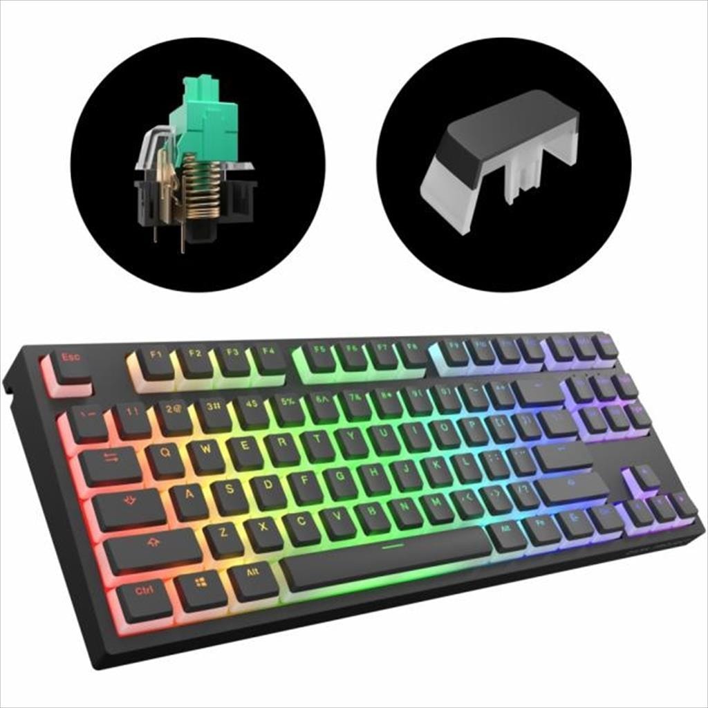 KEYBOARD MECHANICAL DARK PROJECT KD87A PUDDING BLACK TEAL TKL HS RGB linear switches Cap Teal, +3 switch ANSI layout