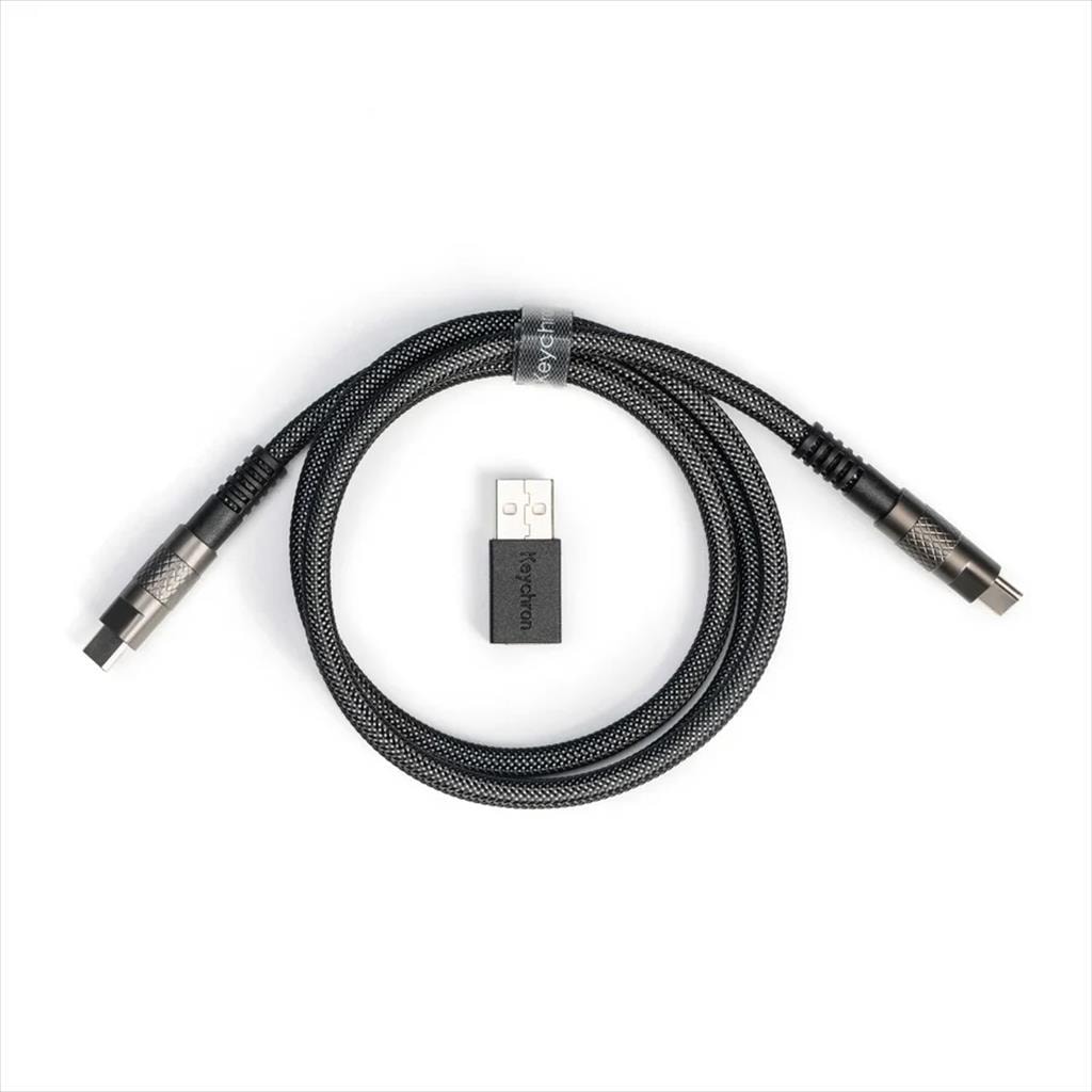KEYBOARD ACCESSORY KEYCHRON DOUBLE SLEEVED GEEK CUSTOM CABLE (Type-C to Type-C) w/adapter type-A to Type-C, BLACK, CAB-21