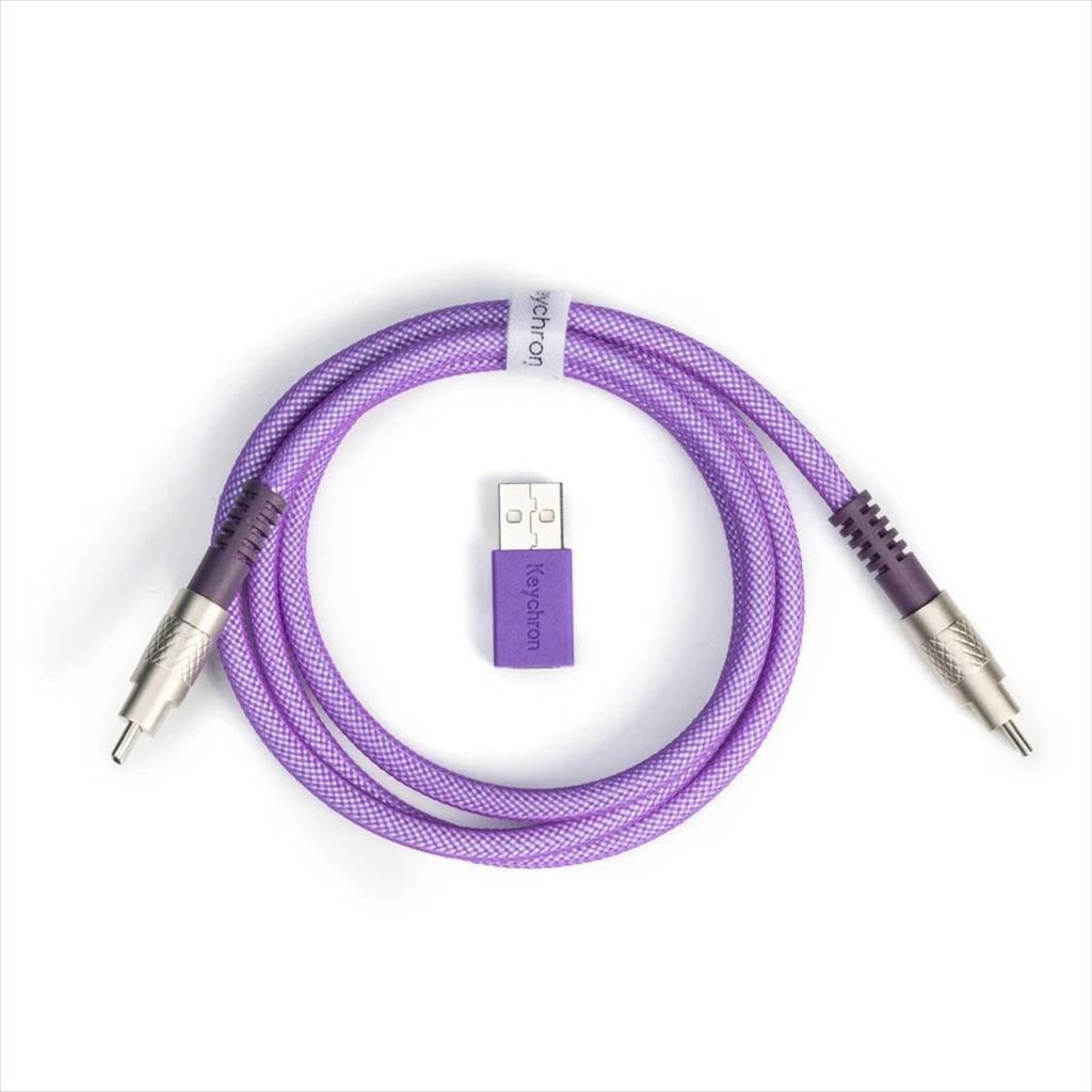 KEYBOARD ACCESSORY KEYCHRON DOUBLE SLEEVED GEEK CUSTOM CABLE (Type-C to Type-C) w/adapter type-A to Type-C, PURPLE, CAB-23