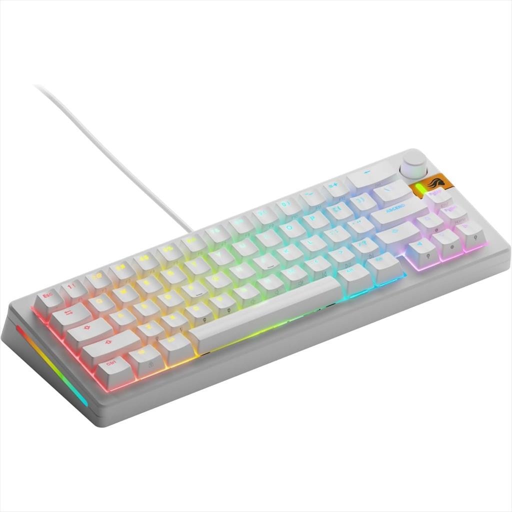 KEYBOARD MECHANICAL GLORIOUS GMMK 3 HE RGB 65% Dual HE/MX Hot Swappable Fox HE Linear Switches, White, w/knob GLO-KB-GMMK3-65-PB-HE-W-WHT-US