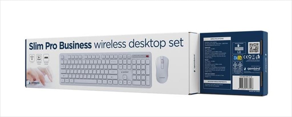 COMBO KEYBOARD AND MOUSE WIRELESS GEMBIRD SLIM PRO, White, KBS-WPS-01-W