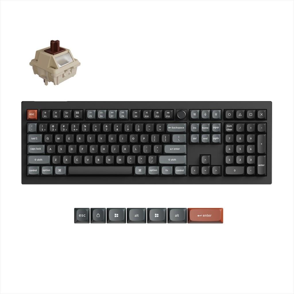 KEYBOARD WIRELESS MECHANICAL KEYCHRON V6 ULTRA 8K Full Size QMK/VIA, HS, RGB, Silk POM BROWN Switch, Black, 2.4Ghz/BT/Wired, w/knob, V6U-D3