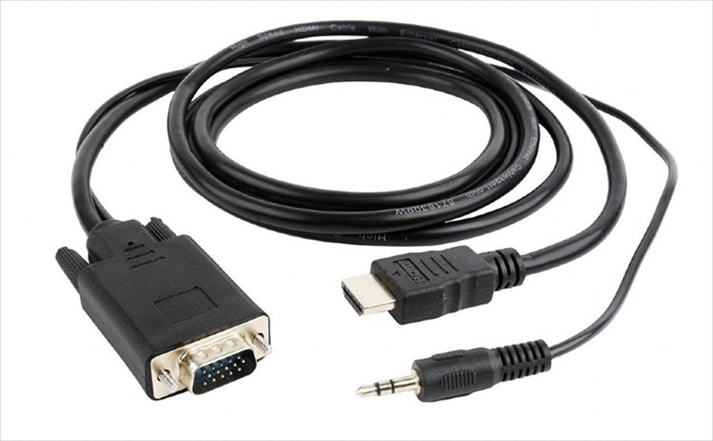CABLES MONITOR HDMI to VGA & Audio 3m Black, CABLEXPERT, A-HDMI-VGA-03-10