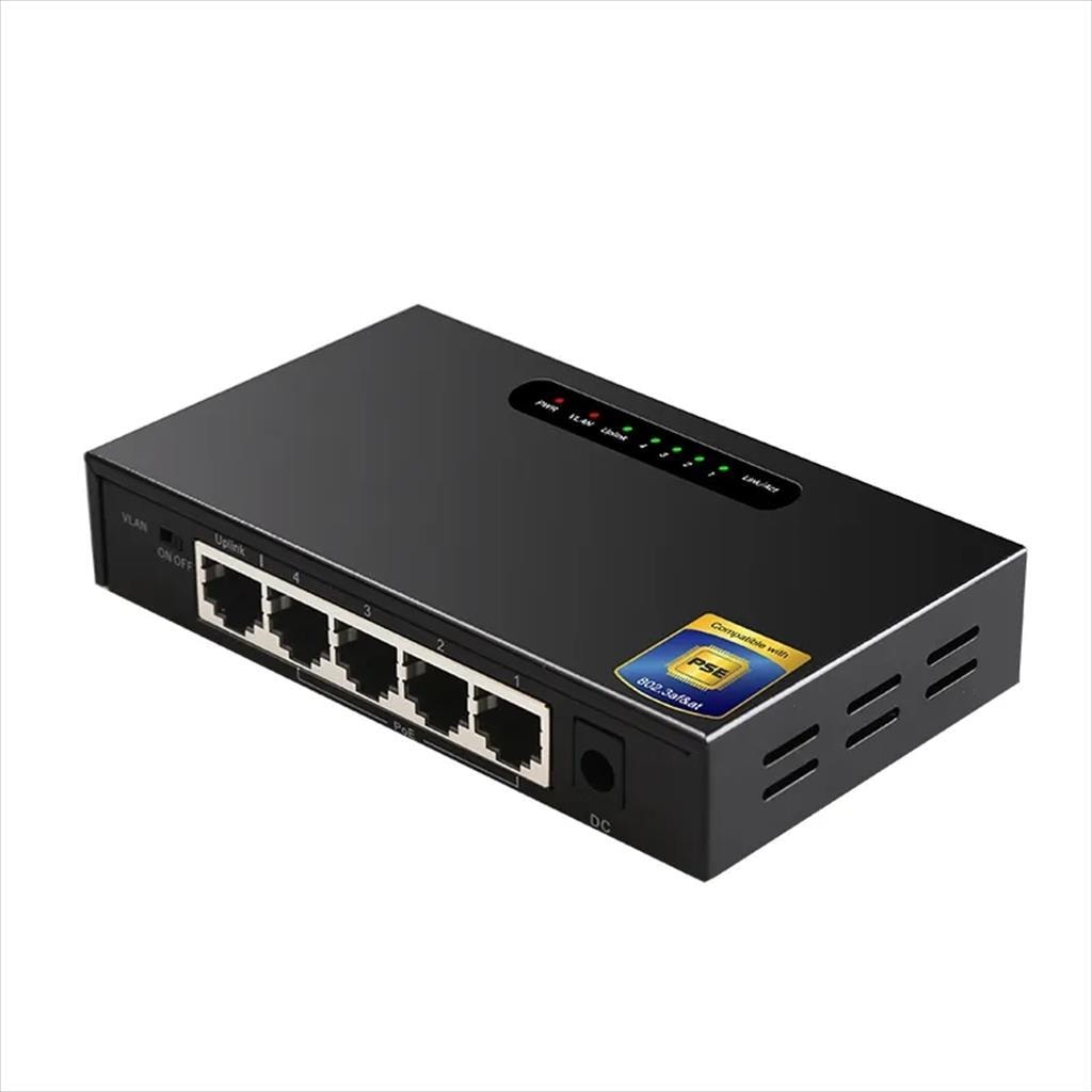 NET Switch DIEWU 5-port 10/100/1000, TXE194 MTK7530+PSE(DH2184), 4x1GPOE + 1xUplink, METAL BLACK