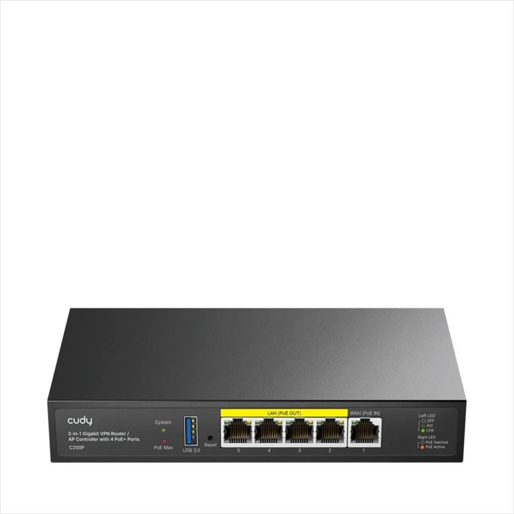 NET ROUTER WIRELESS & Acces Point C200P CUDY 2 in 1 , w1xGigabit, 4xGigabit POE+PSU, USB 3.0