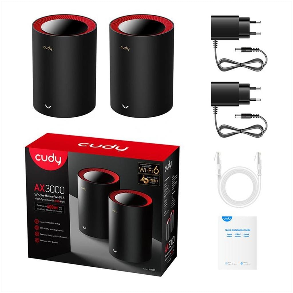 NET ROUTER MESH SYSTEM AX3000 Dual Band, CUDY M3000 (2-Pack), 2.4/5 GHz, 574 - 2402 Mbps, BLACK