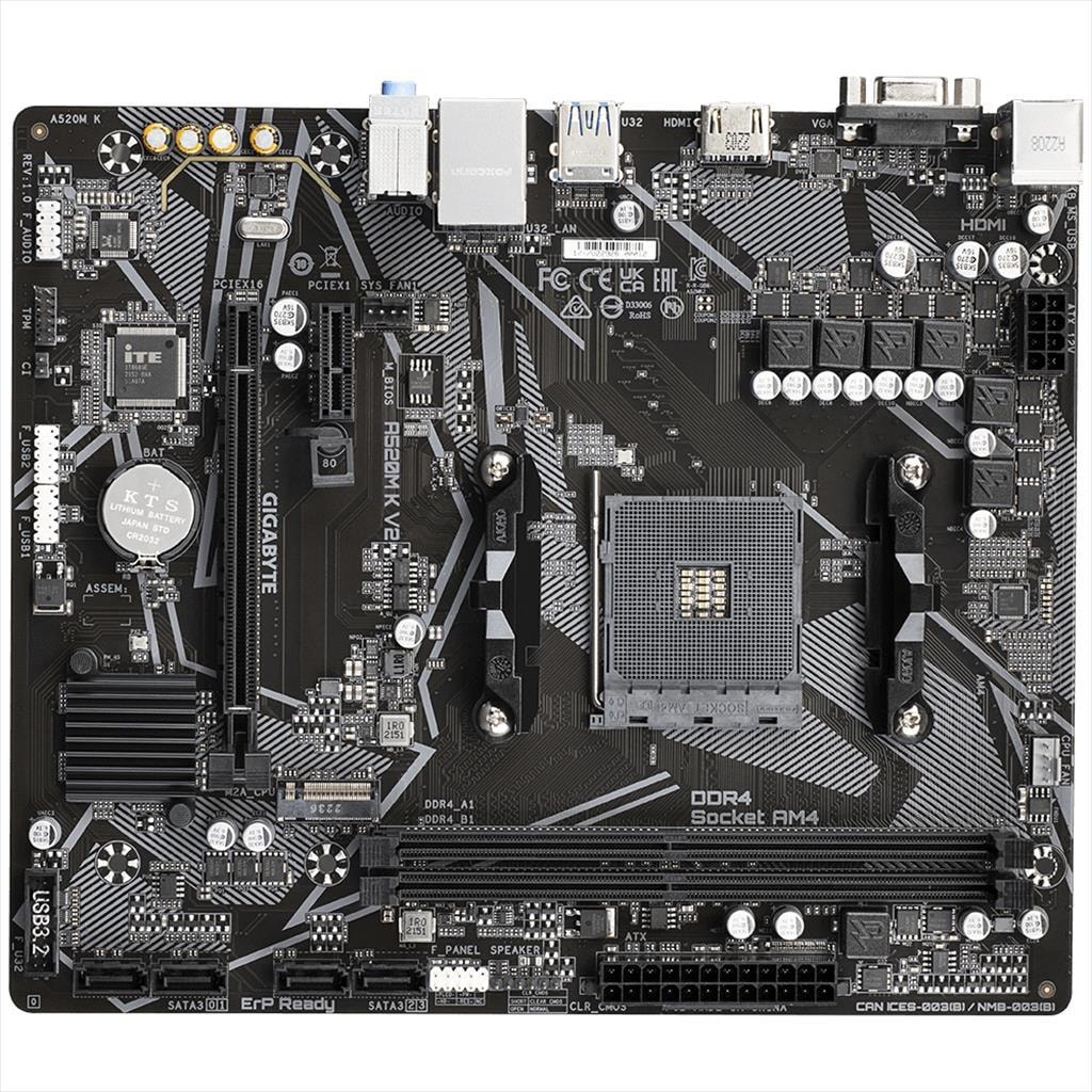 MB AM4 A520M K V2 GIGABYTE, M-ATX, 2xDDR4 5100Mhz (OC), VGA, HDMI, 1xPCIex16, 1xPCIex1, 1xM.2, 4xSATAIII, 2x USB 2.0, 4xUSB 3.2 Gen1