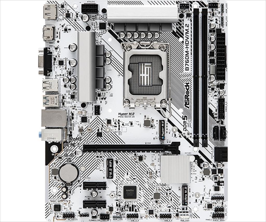 MB 1700 B760M-HDV/M.2 White ASROCK, 2xDDR5 7200MHz(OC), 2xM.2, HDMI, DP, VGA, PCIex 4.0 x16, 2xPCIex 3.0 x1, 4xSATAIII, USB3.2Gen1 Type-C