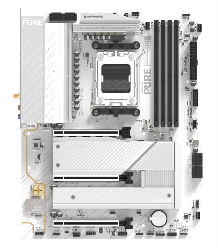 MB AM5 B850A PURE WHITE WIFI7 SAPPHIRE 4xDDR5 8000Mhz (O.C), DP, HDMI, PCI-Ex16 5.0, PCI-Ex4 4.0, PCI-Ex2 4.0, 3xM.2, 4xSATA3, 2.5GbE, Wi-Fi 7, BT 5.4, 52123-11-40G