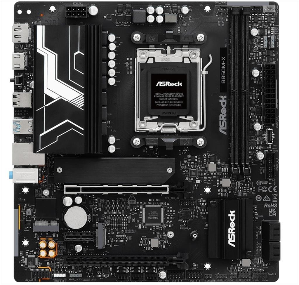 MB AM5 B850M-X ASROCK 2xDDR5 8200Mhz (O.C), HDMI, DP,  PCI-Ex16 4.0, 1xPCI-Ex4 4.0, 1xPCI-Ex1 4.0, 2x M.2 , 4xSATAIII, 2.5G LAN