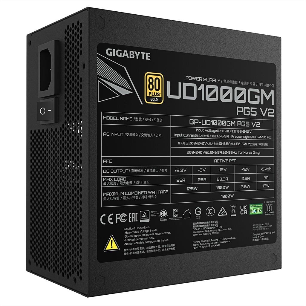 PSU 1000W GIGABYTE UD1000GM PG5 V2 w/PCIe 5.1, 80 Plus GOLD FULL MODULAR, GP-UD1000GM PG5 V2