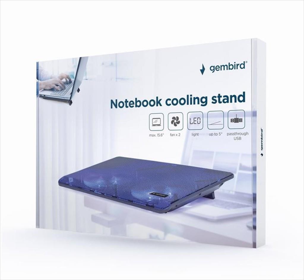 NOTEBOOK STAND COOLER GEMBIRD 15.6", 2x fans, Blue LED, USB, NBS-2F15-05