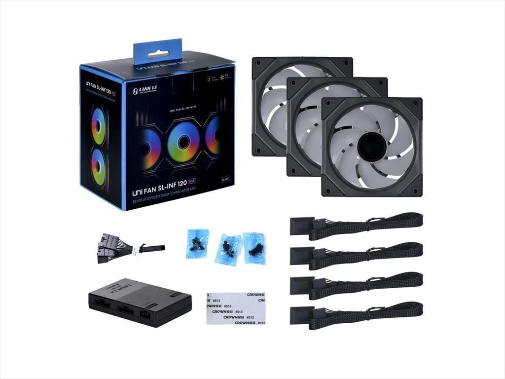 COOLERS CASE FAN 120mm LIAN LI UNI SL-INFINITY 120 w/controller, 3x120 ARGB fans 1900 RPM PWM, Black, UF-SLIN120-3B