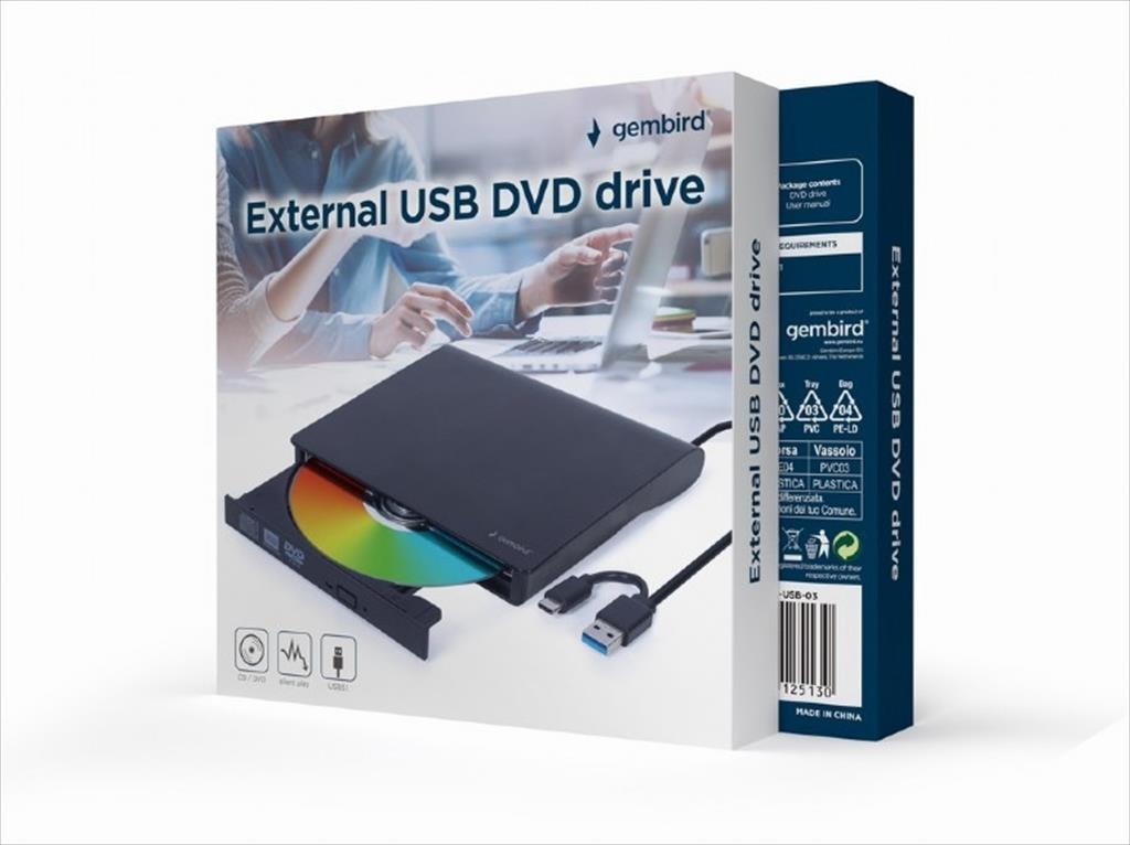 OD EXTERNAL DVD RW GEMBIRD DVD-USB-031, Black (USB 3.0+Type-C)