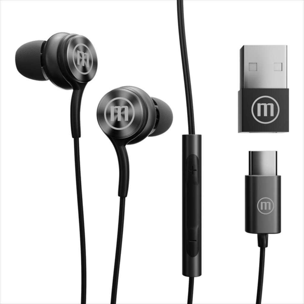 EARPHONES MAXELL XC1, TYPE-C, w Type-C to Type-A adapter, Black