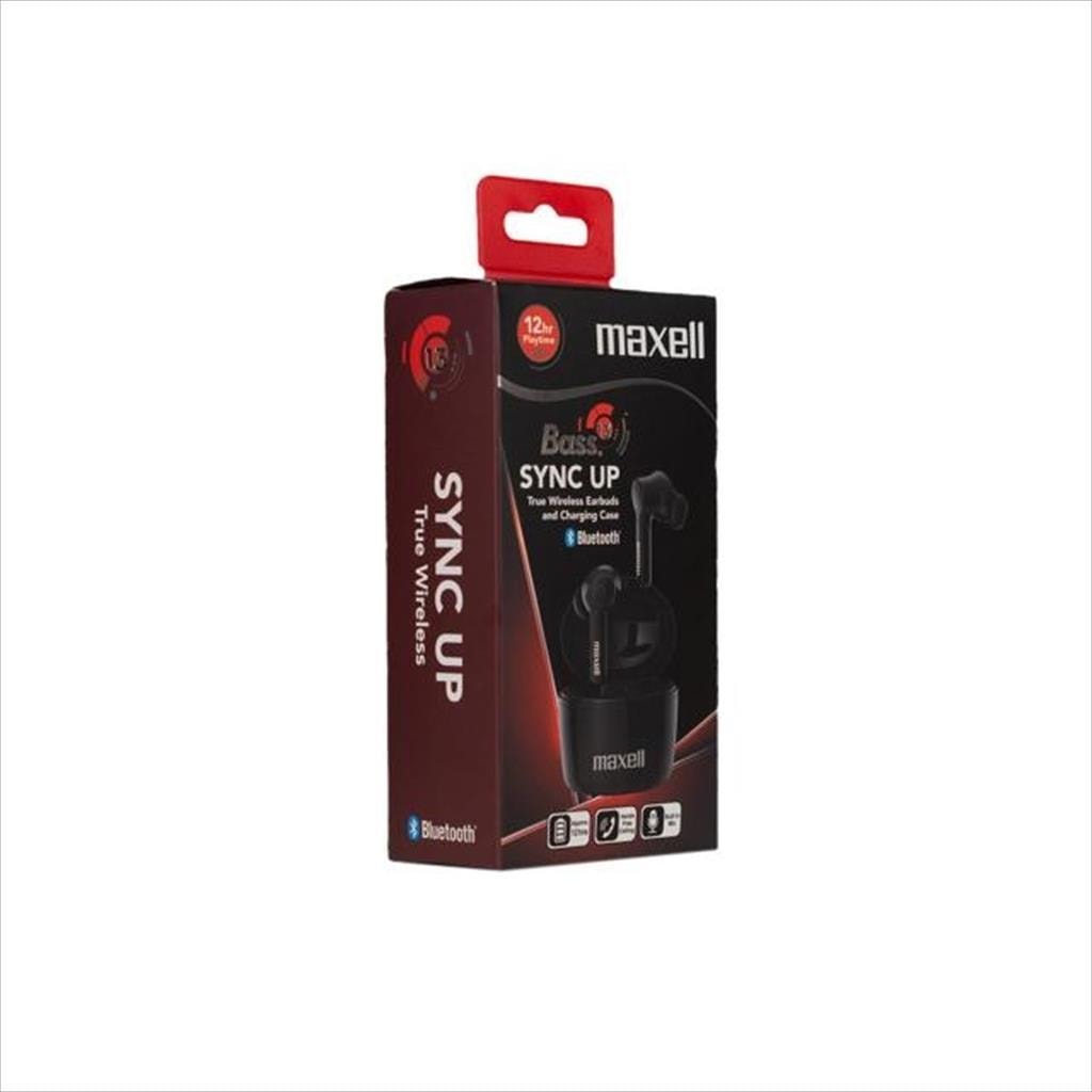 EARPHONES WIRELESS BUDS MAXELL BASS 13, Bluetooth w/microphone, Black