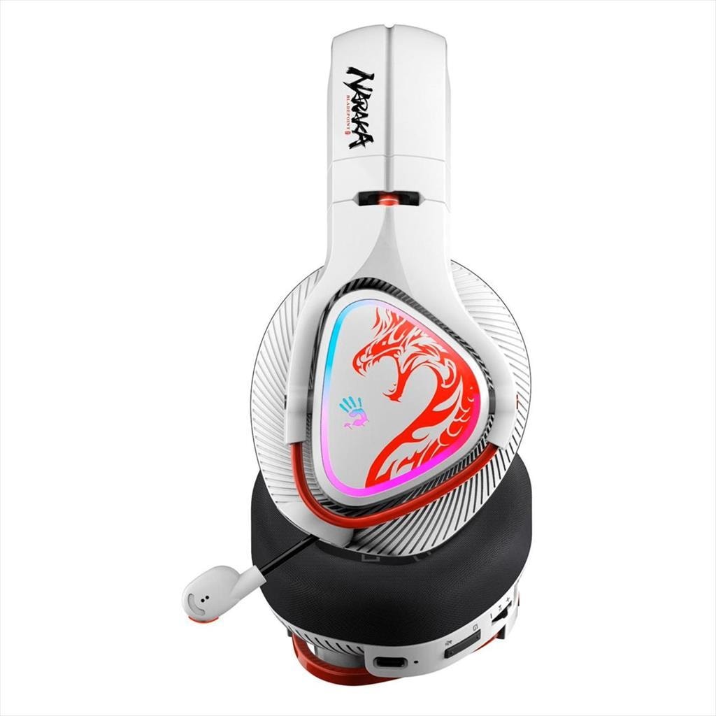 HEADPHONES WIRELESS A4TECH MR720 NARAKA Bloody Gaming RGB, w/mic, 3,5mm, 2.4G, BT 5.3, 90° Folding, w/Extension Dock, white