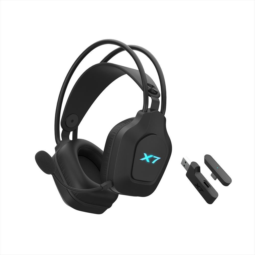 HEADPHONES WIRELESS A4TECH X7 (XR-200)  Gaming RGB, w/mic, 3,5mm, 2.4G, BT 5.3, w/Extension Dock, black