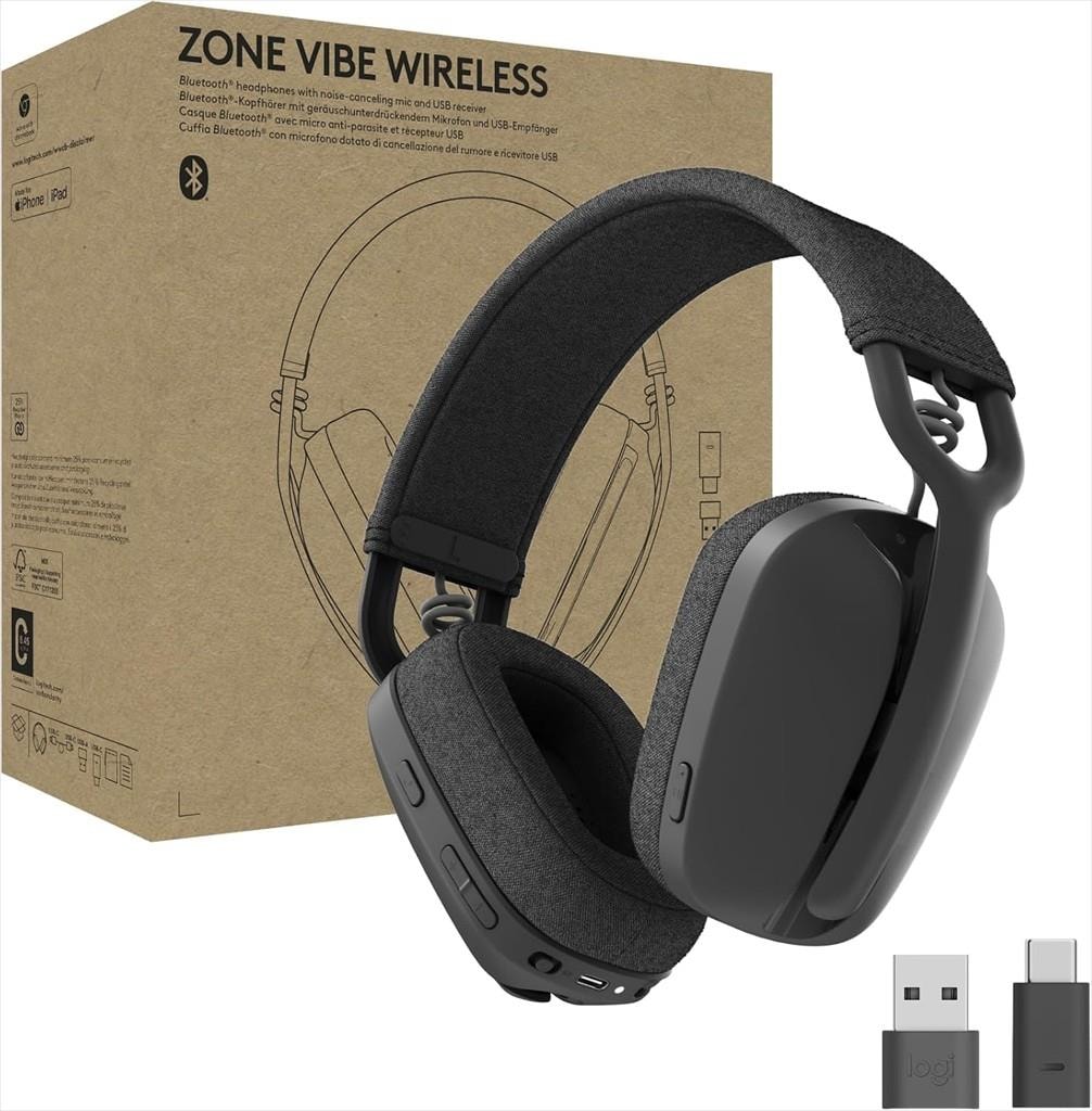 HEADPHONES WIRELESS LOGITECH Zone VIBE UC, lightweight, Bluetooth/Wireless w/microphone, Graphite, 981-001199