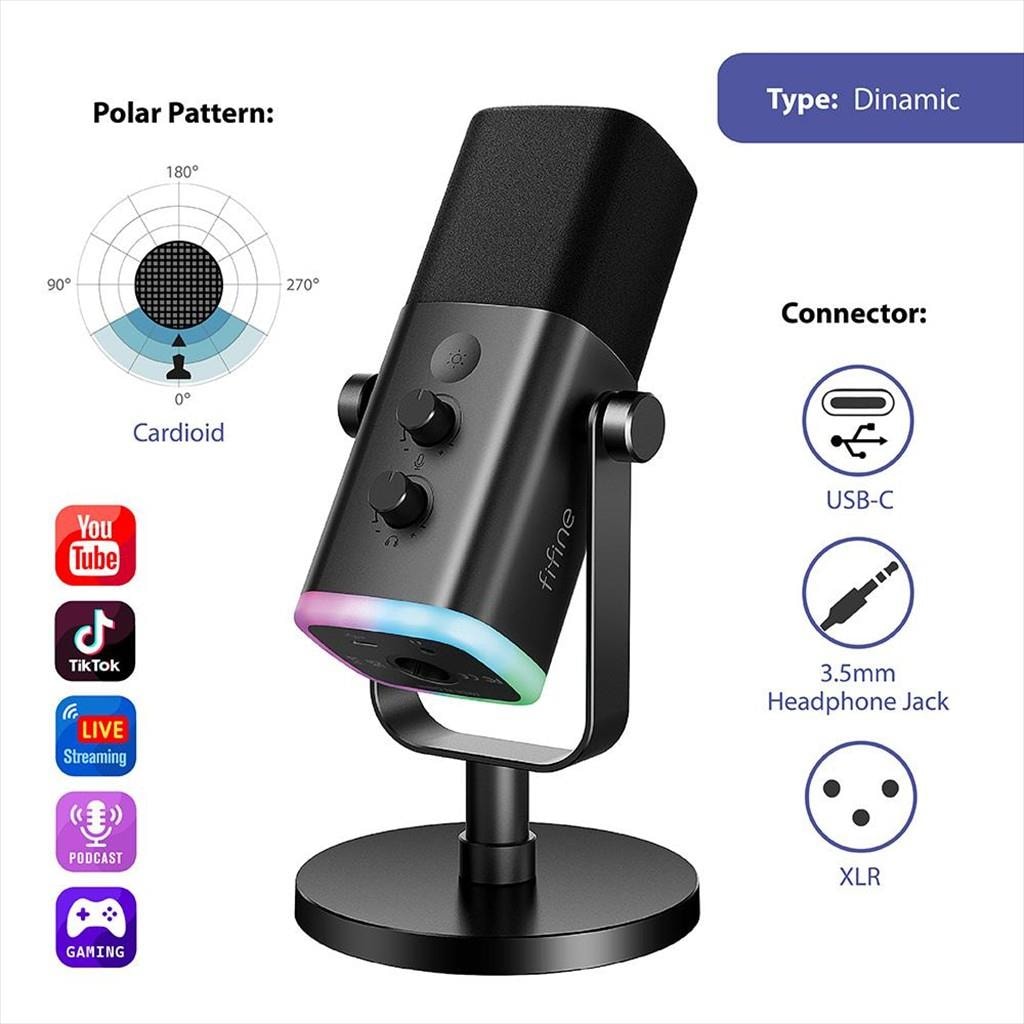 MICROPHONE FIFINE AМ8 RGB, USB Type-C, 2.0m cable, Black, AМ8